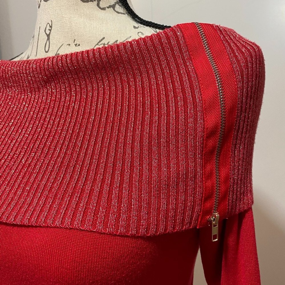 No Boundaries Cowl-neck Long Sleeve Knit Stretch Dress Size S Red - Picture 5 of 9